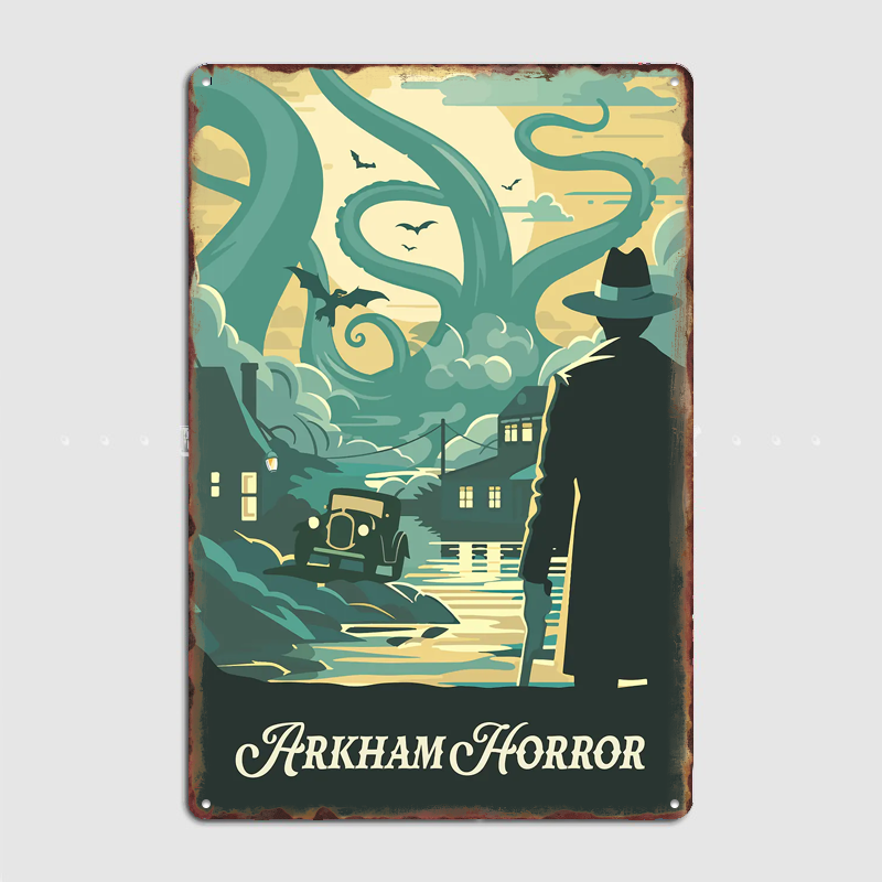 Board Game Horror - โปสเตอร์เกมกระดาน Arkham Horror ที่ได้รับแรงบันดาลใจจากเกม ป้ายโลหะ ป้ายวินเทจ