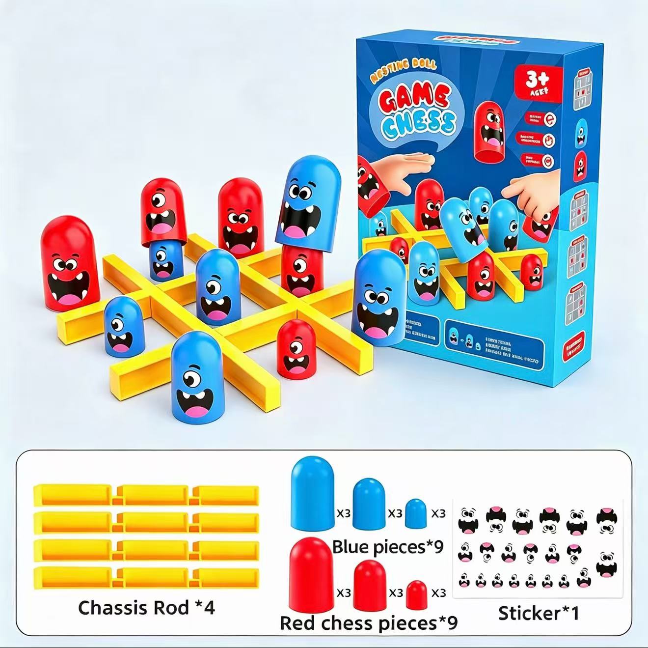 Board Game Arena - เกมกระดานต่อสู้แบบคู่ ทิก-แทค-โท พร้อมถ้วยซ้อนกันได้ ขนาดพกพา ของเล่นเสริมพัฒนาการตรรกะและการคิดเชิงเหตุผลสำหรับเด็กและผู้ปกครอง